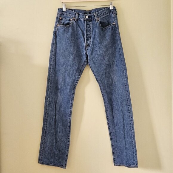 Levi's Jeans Mens 34 x 34 / 32 Blue 501 Straight Leg Cotton Denim Western Cowboy - Picture 1 of 16